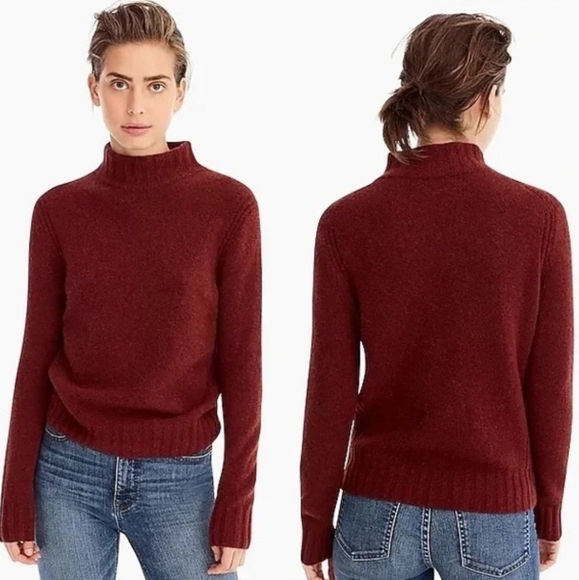 J. Crew Mockneck Sweater in Supersoft Yarn Alpaca Merino Wool XS Burgundy - Picture 1 of 6
